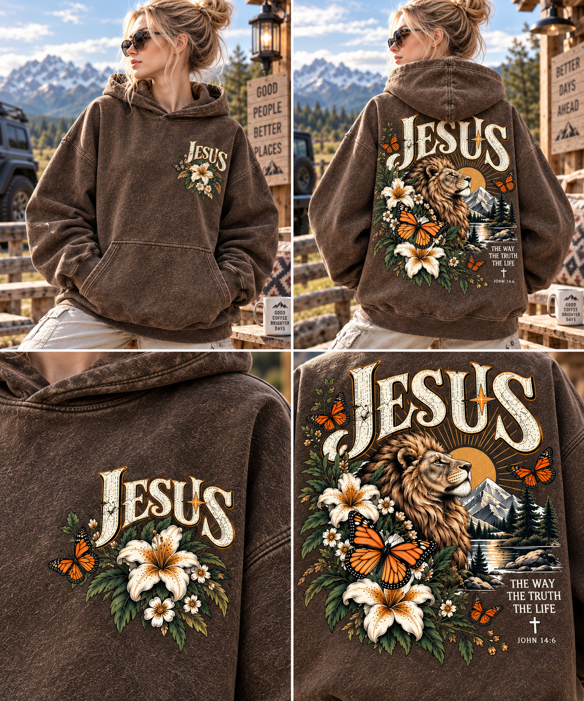 Jesus Lion & Wildflower Vintage Hoodie
