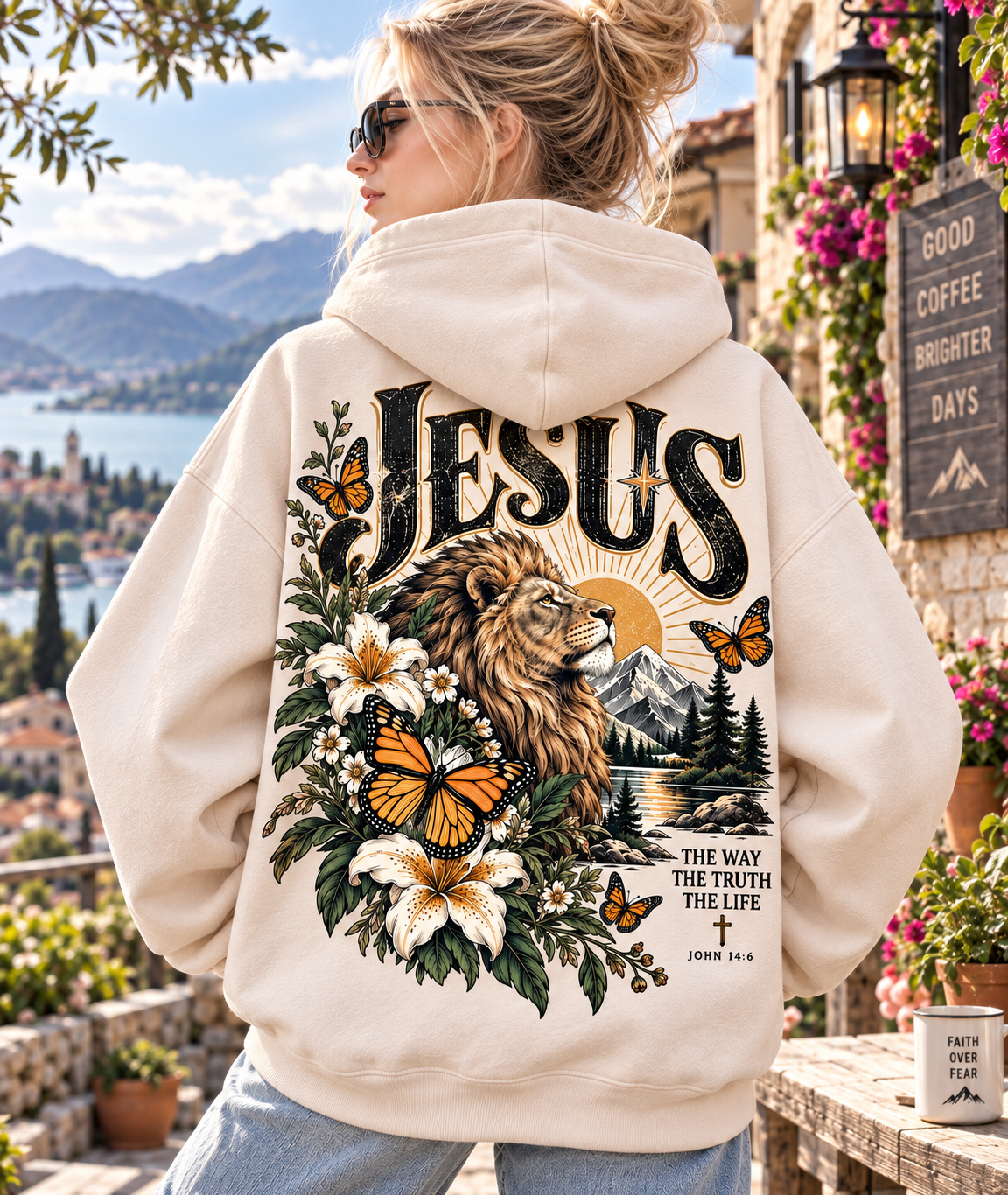 Jesus Lion & Wildflower Vintage Hoodie