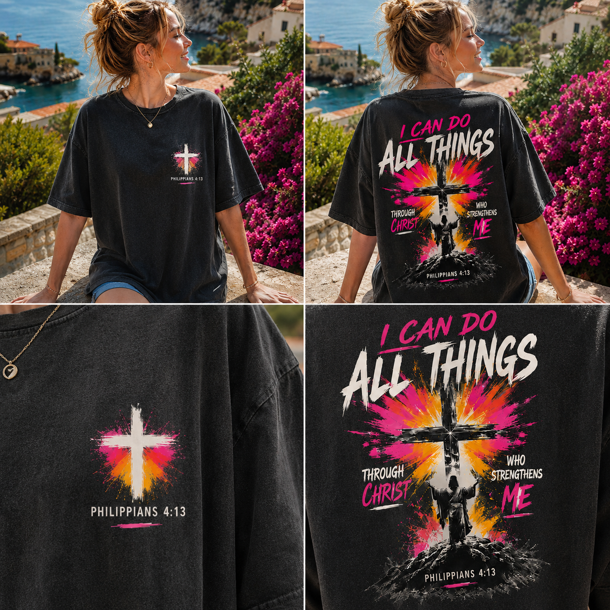 Faith Over Fear – Philippians 4:13 Washed Graphic Tee