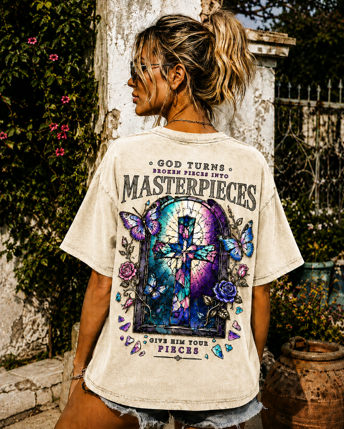Vintage Stained Glass Cross T-Shirt