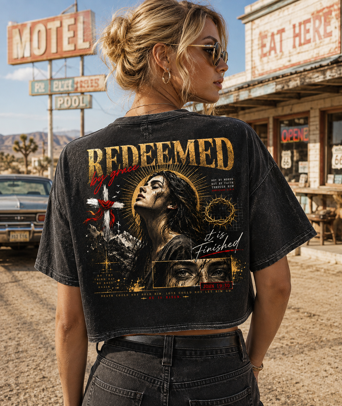 Redeemed by Grace – Vintage Faith Crop Tee