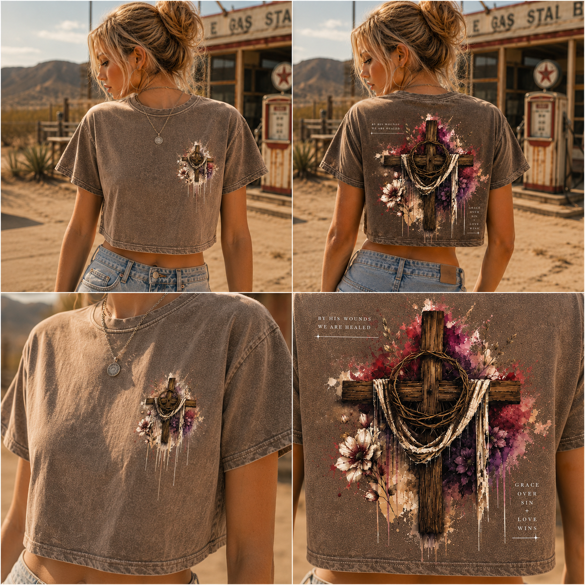 Grace Over Sin – Vintage Cross Crop Tee