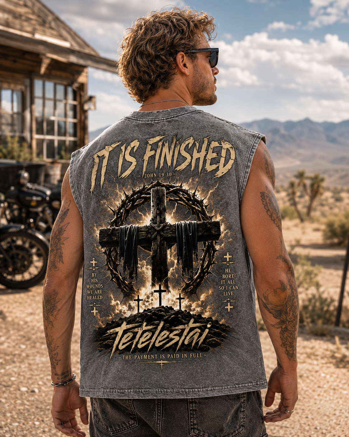 Tetelestai Washed Black Faith Graphic Tank Top