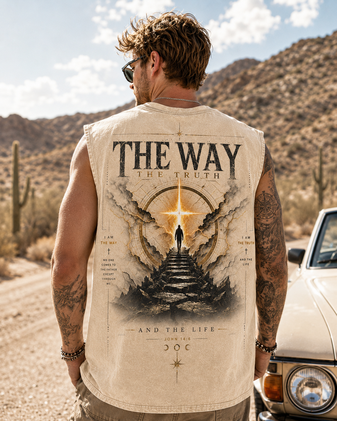 THE WAY — Washed Black Christian Graphic Tank Top