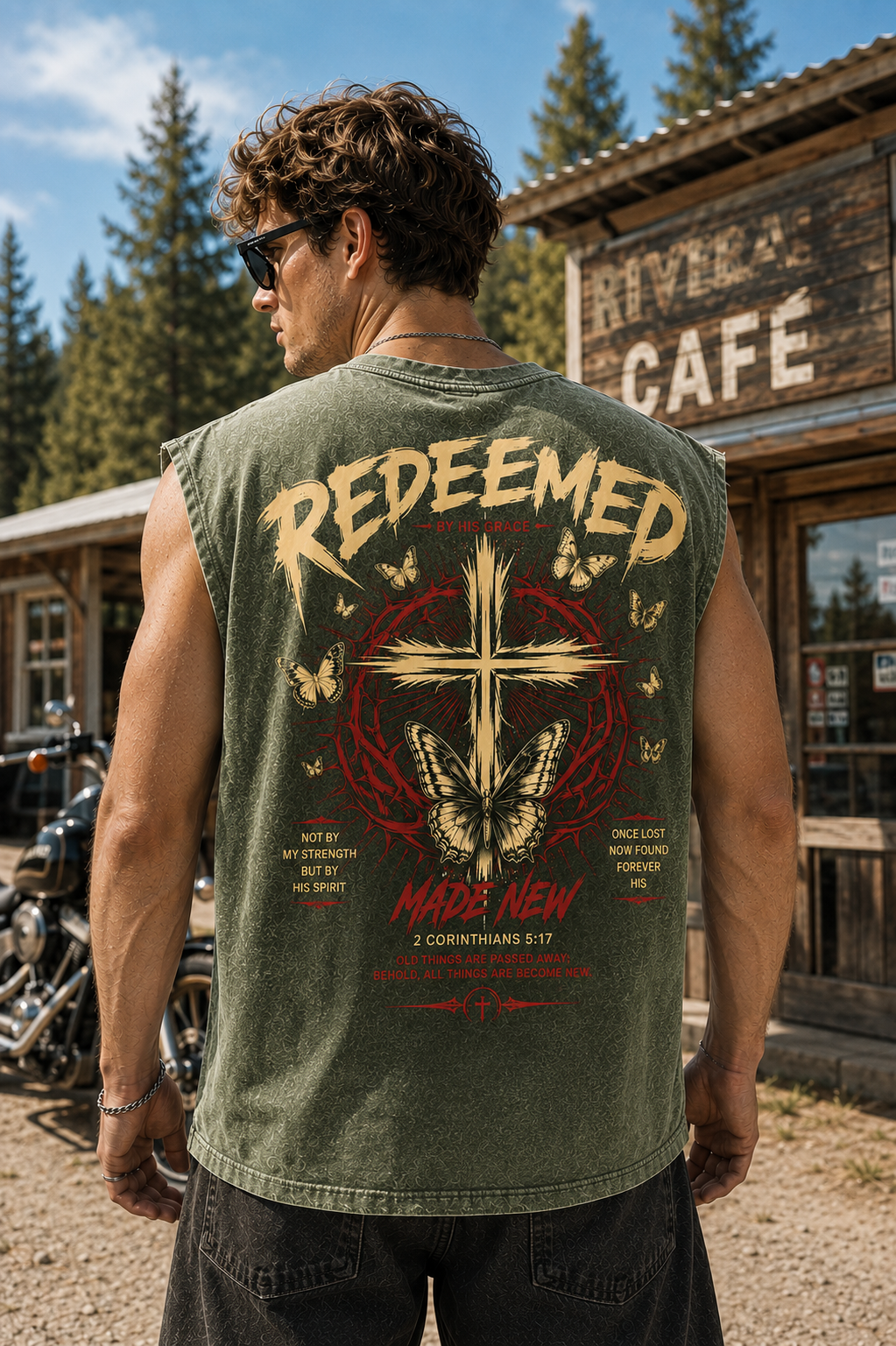 Redeemed Vintage Wash Tee – Faith Graphic Muscle Tank