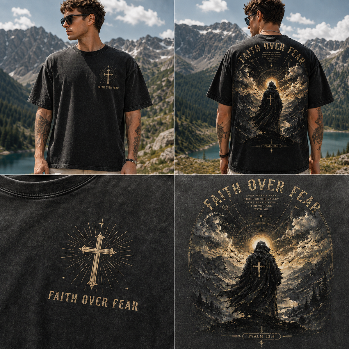 Faith Over Fear Vintage Graphic Tee – Unisex Washed T-Shirt