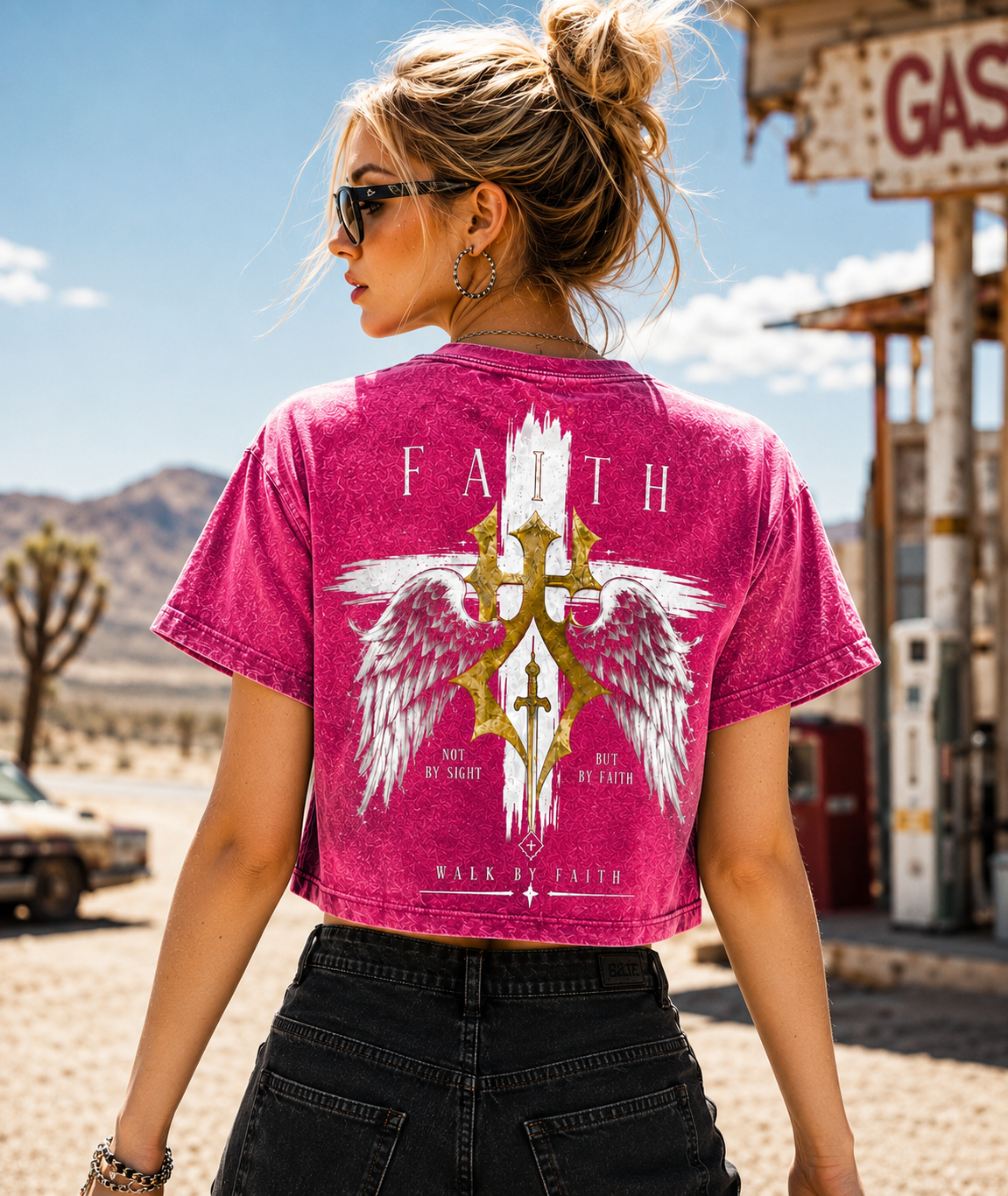 Faith Walk Vintage Crop Top – Faith Wings Graphic Tee
