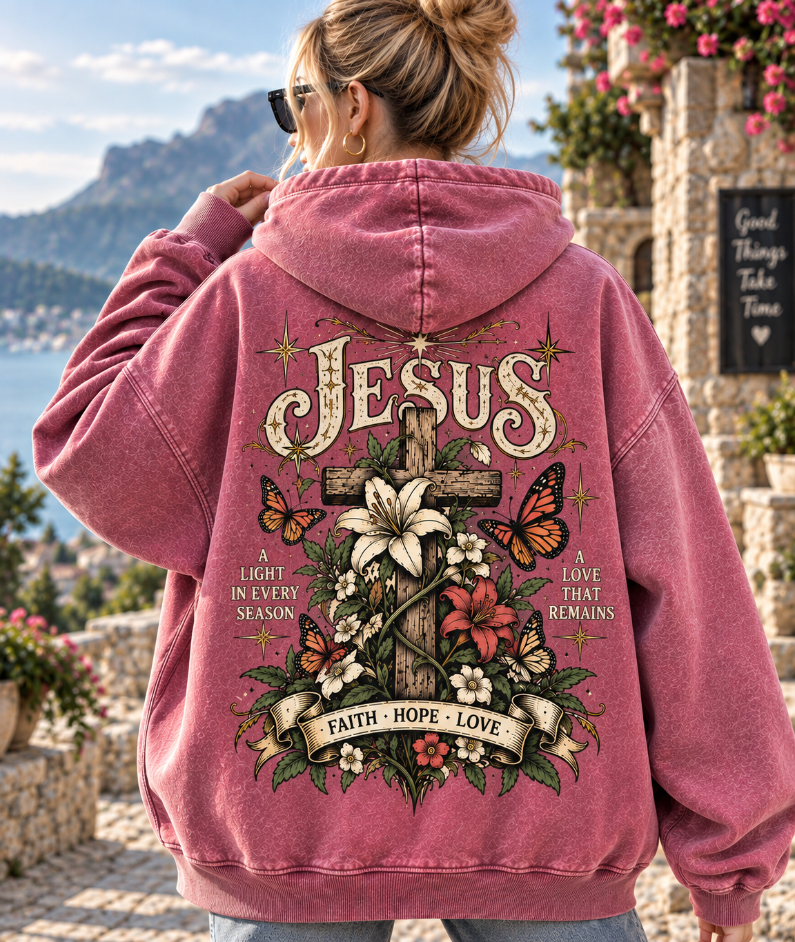 Vintage Jesus Cross Hoodie – Faith Hope Love