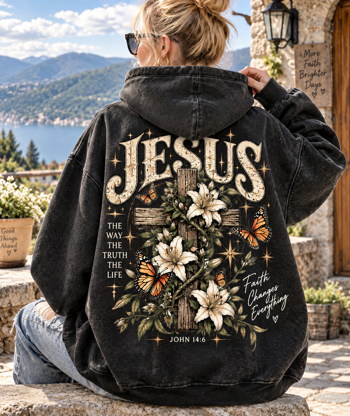 Jesus Faith Vintage Hoodie – Floral Cross