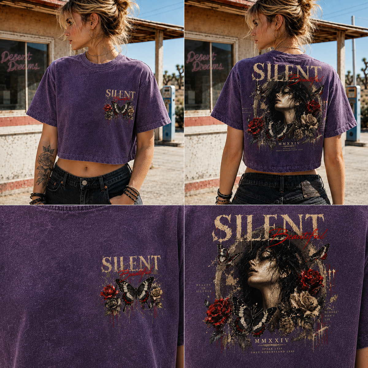 Silent Beautiful Butterfly Crop Top – Vintage Wash Tee