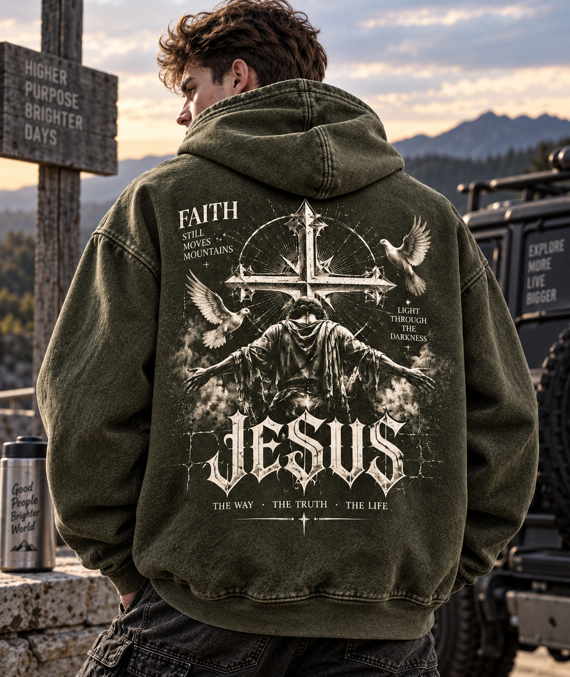 Faith Vintage Cross Hoodie – Wash Beige