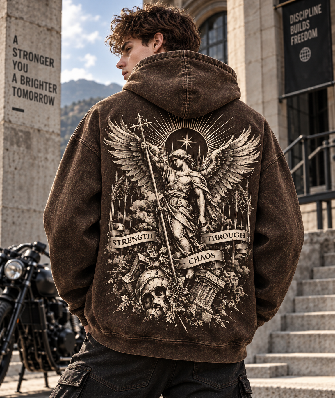Strength Through Chaos – Vintage Gothic Angel Hoodie