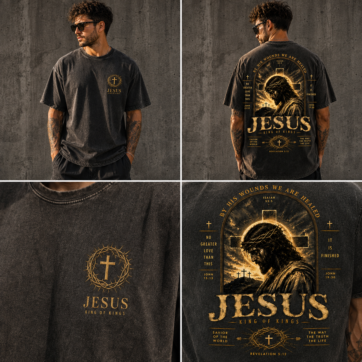 Jesus King of Kings – Vintage Washed Black Christian Graphic T-Shirt
