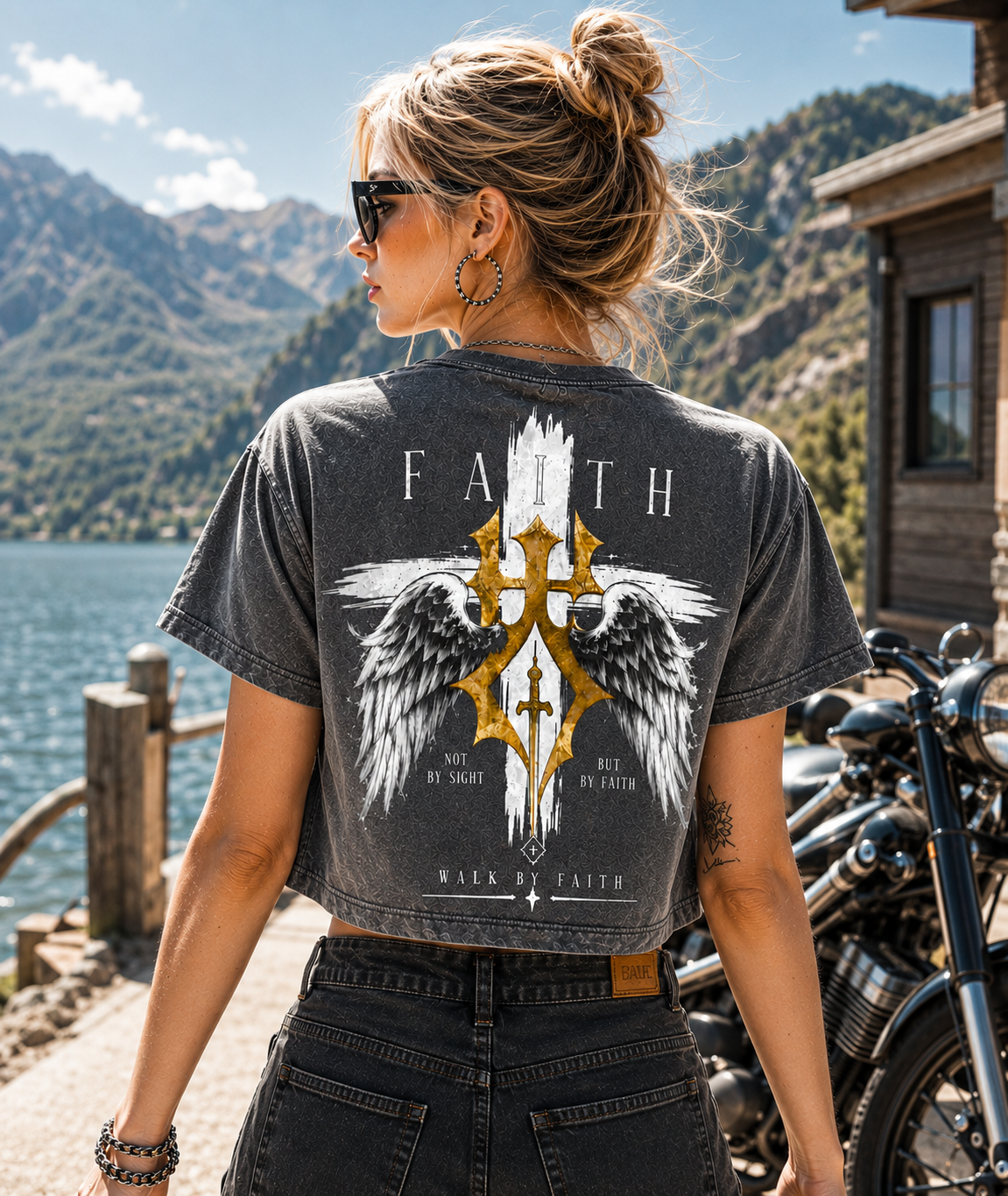 Faith Walk Vintage Crop Top – Faith Wings Graphic Tee