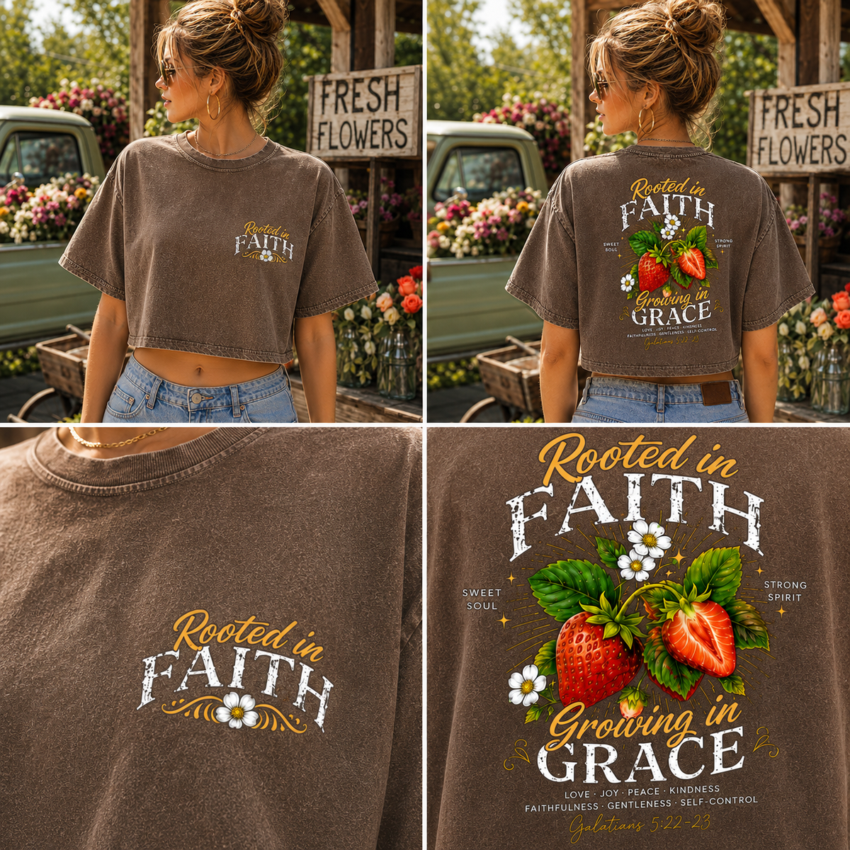 Rooted in Faith Growing in Grace – Vintage Washed Crop Tee