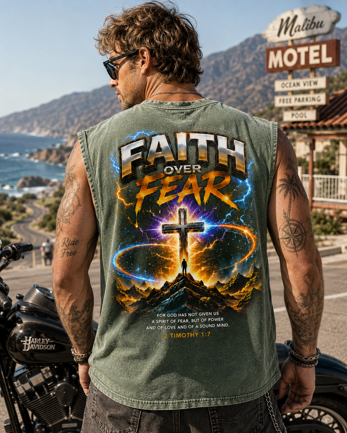 Faith Over Fear – Washed Black Christian Muscle Tank