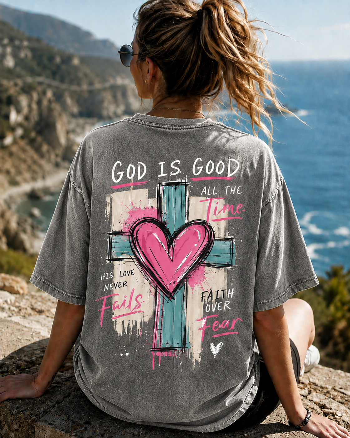 Vintage Faith Cross Oversized T-Shirt