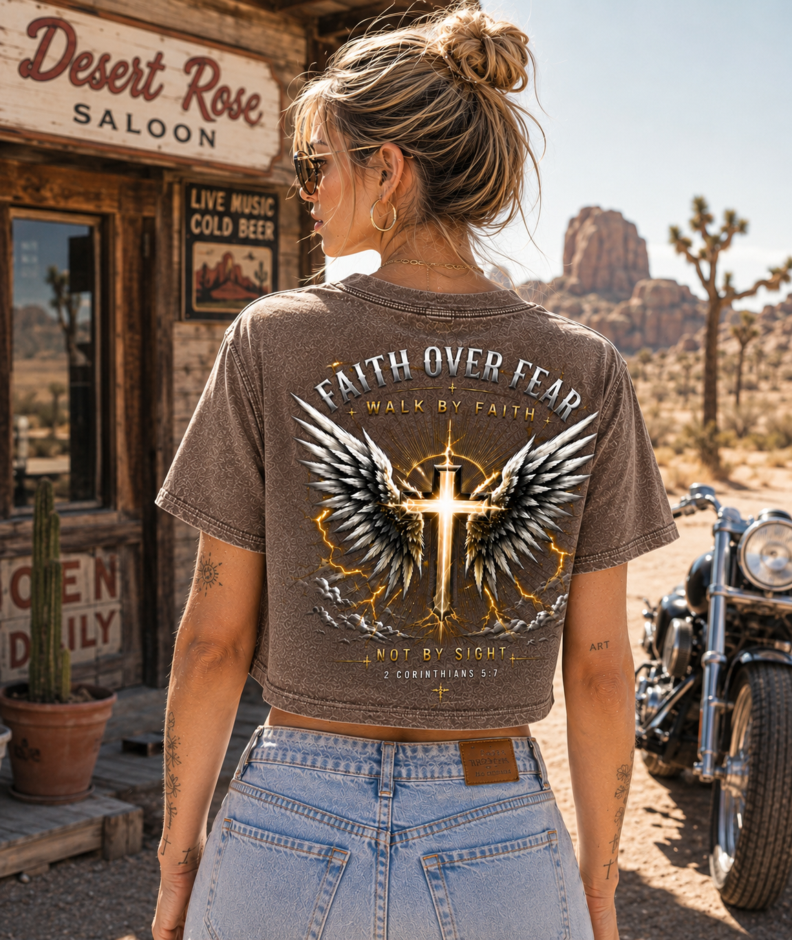 Faith Over Fear – Winged Cross Vintage Crop Tee