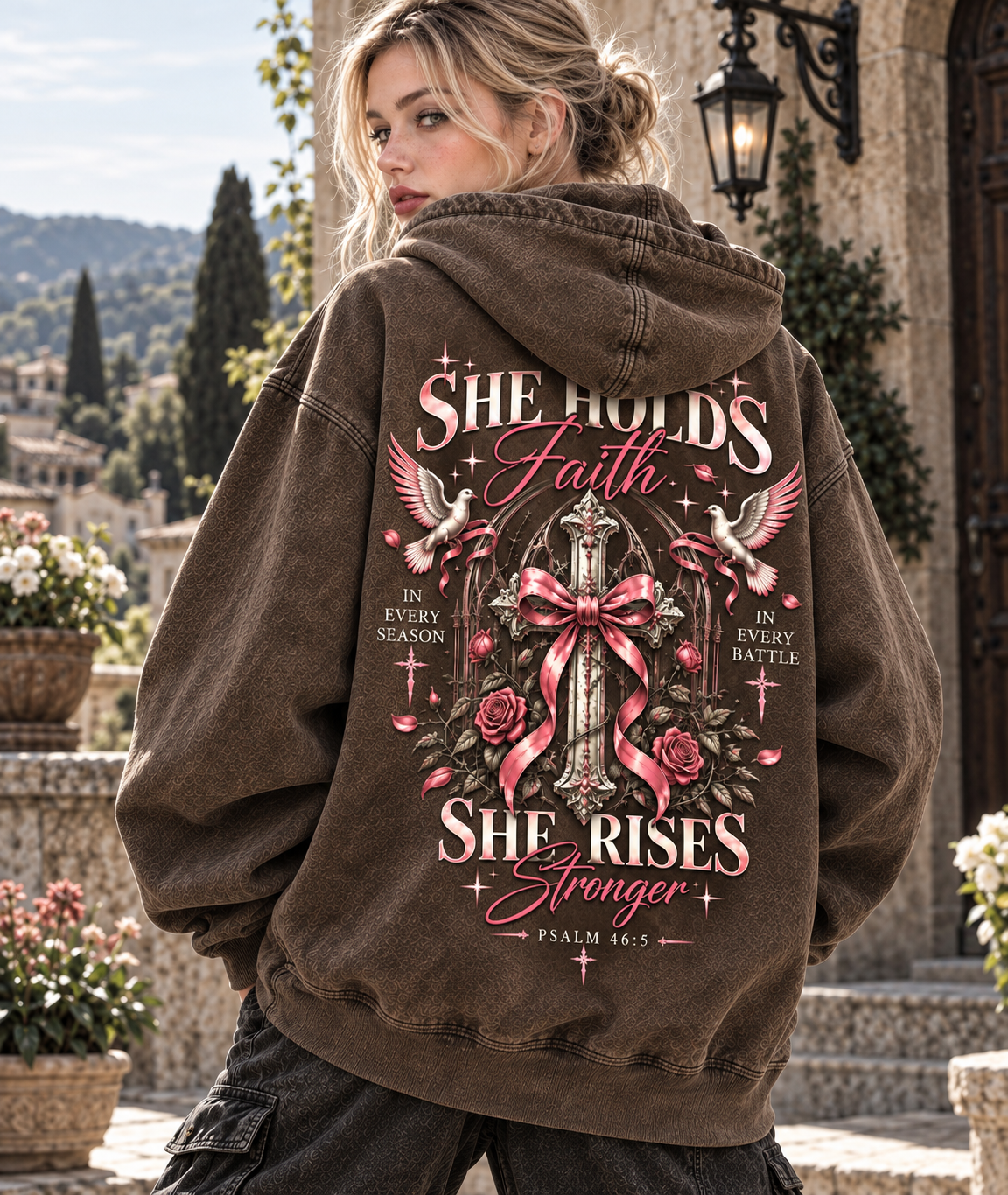 She Holds Faith – She Rises Stronger Hoodie