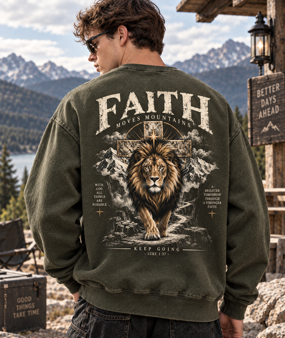 Faith Moves Mountains – Vintage Lion Sweatshirt