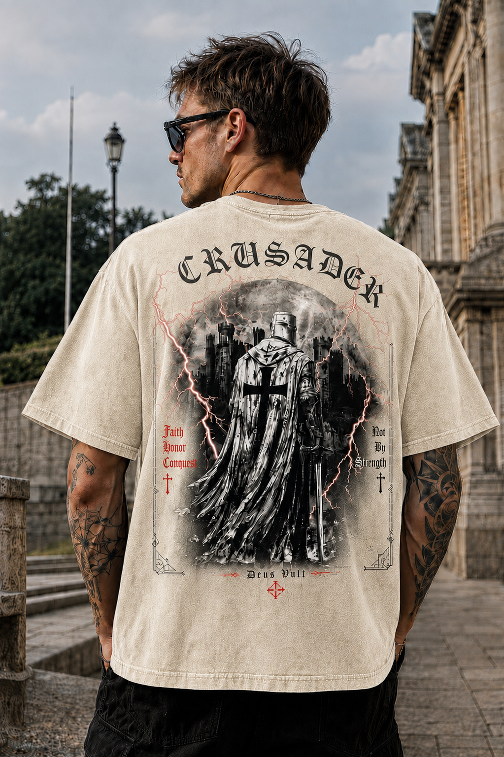 Vintage Crusader Oversized T-Shirt – Washed Black