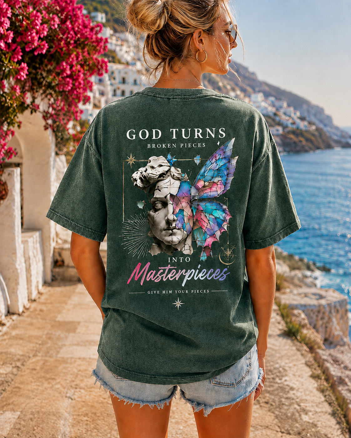 God Turns Broken Pieces Vintage Graphic Tee