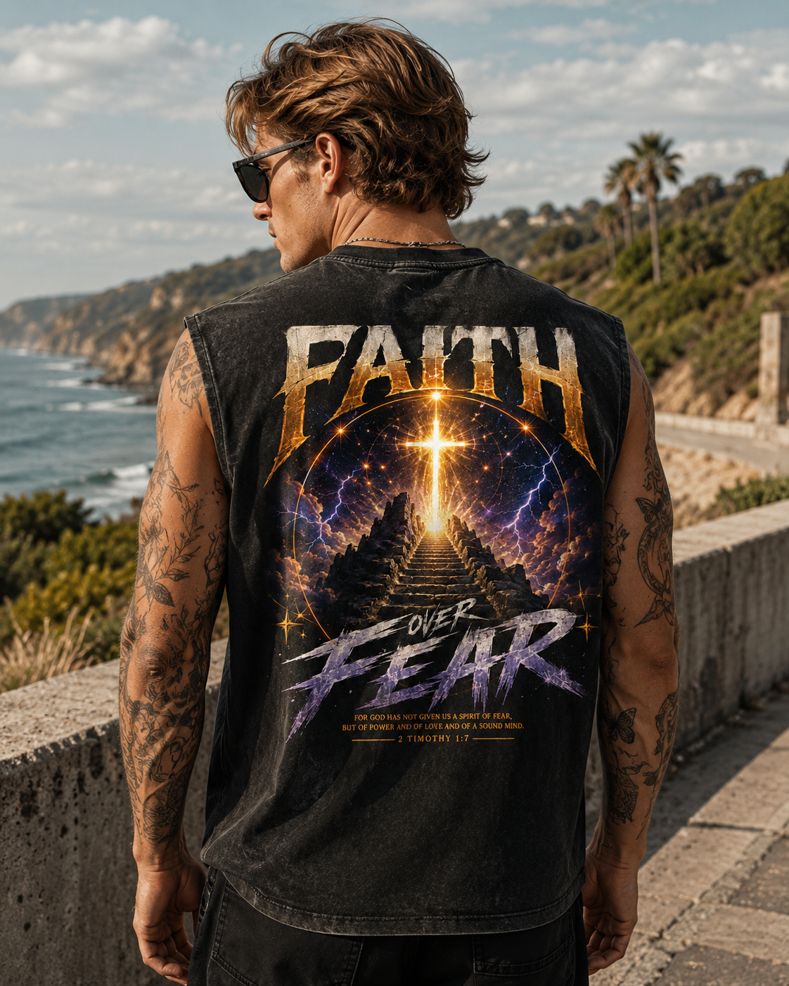 Faith Over Fear Washed Black Tank Top