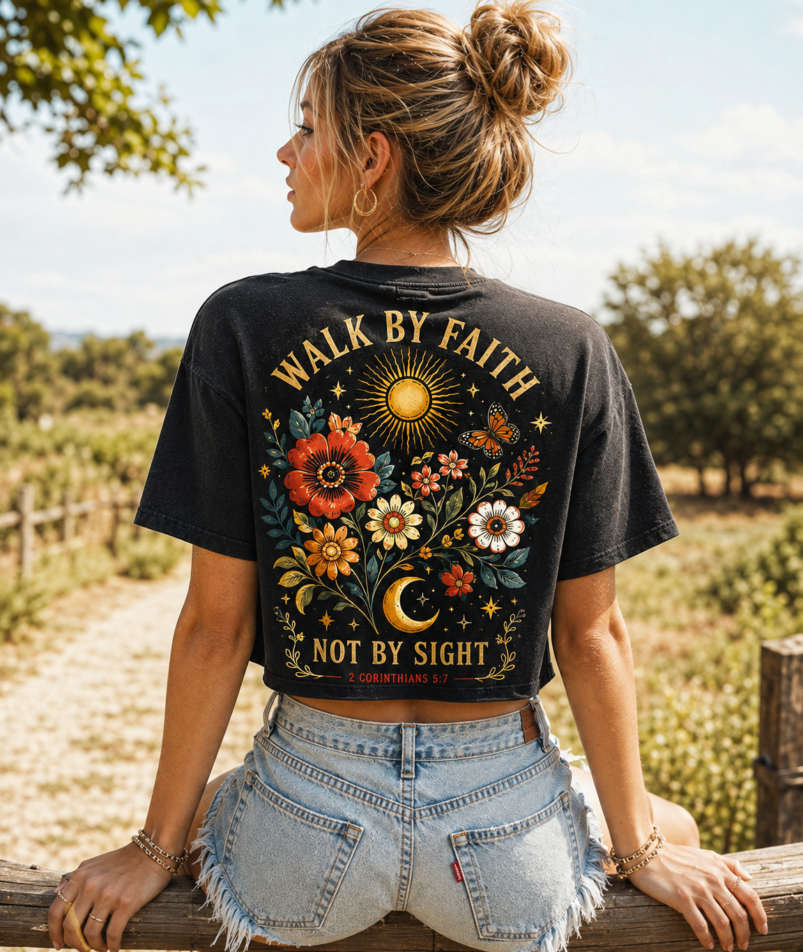 Walk by Faith Crop Top – Vintage Floral Christian Tee