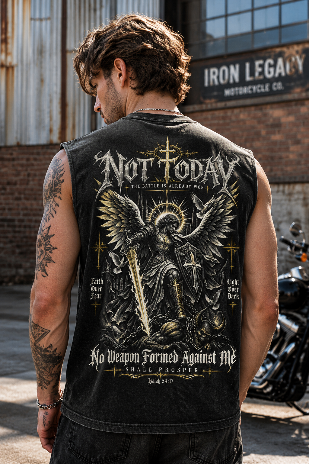 Not Today Washed Blue Muscle Tee – Gothic Faith Graphic