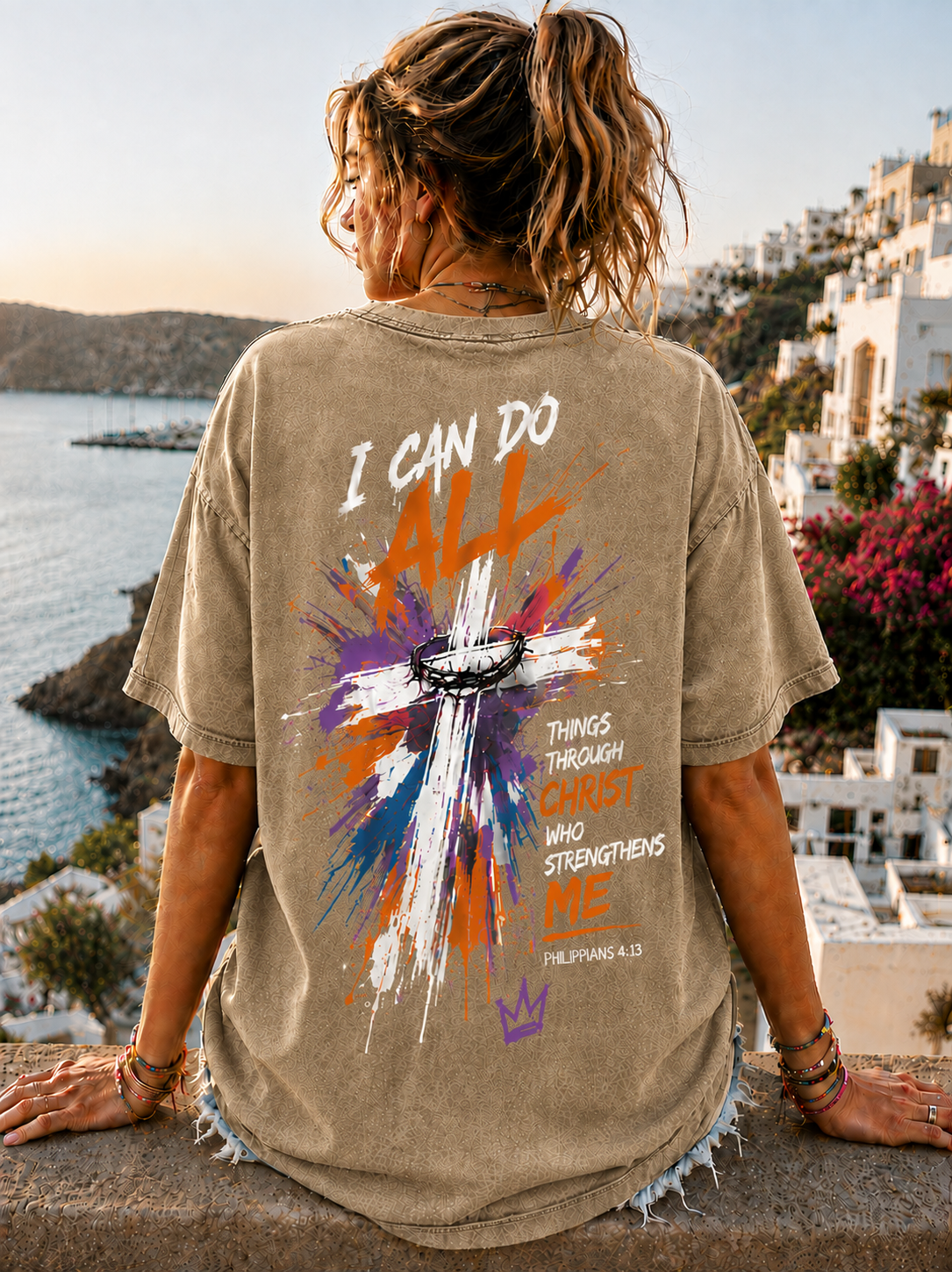 Faith Over Fear – Christian Cross Graphic Oversized T-Shirt