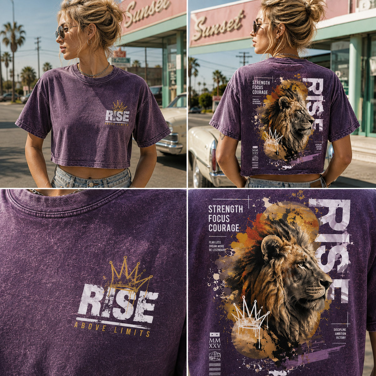 Rise Lion Vintage Crop Top – Women’s Graphic Tee