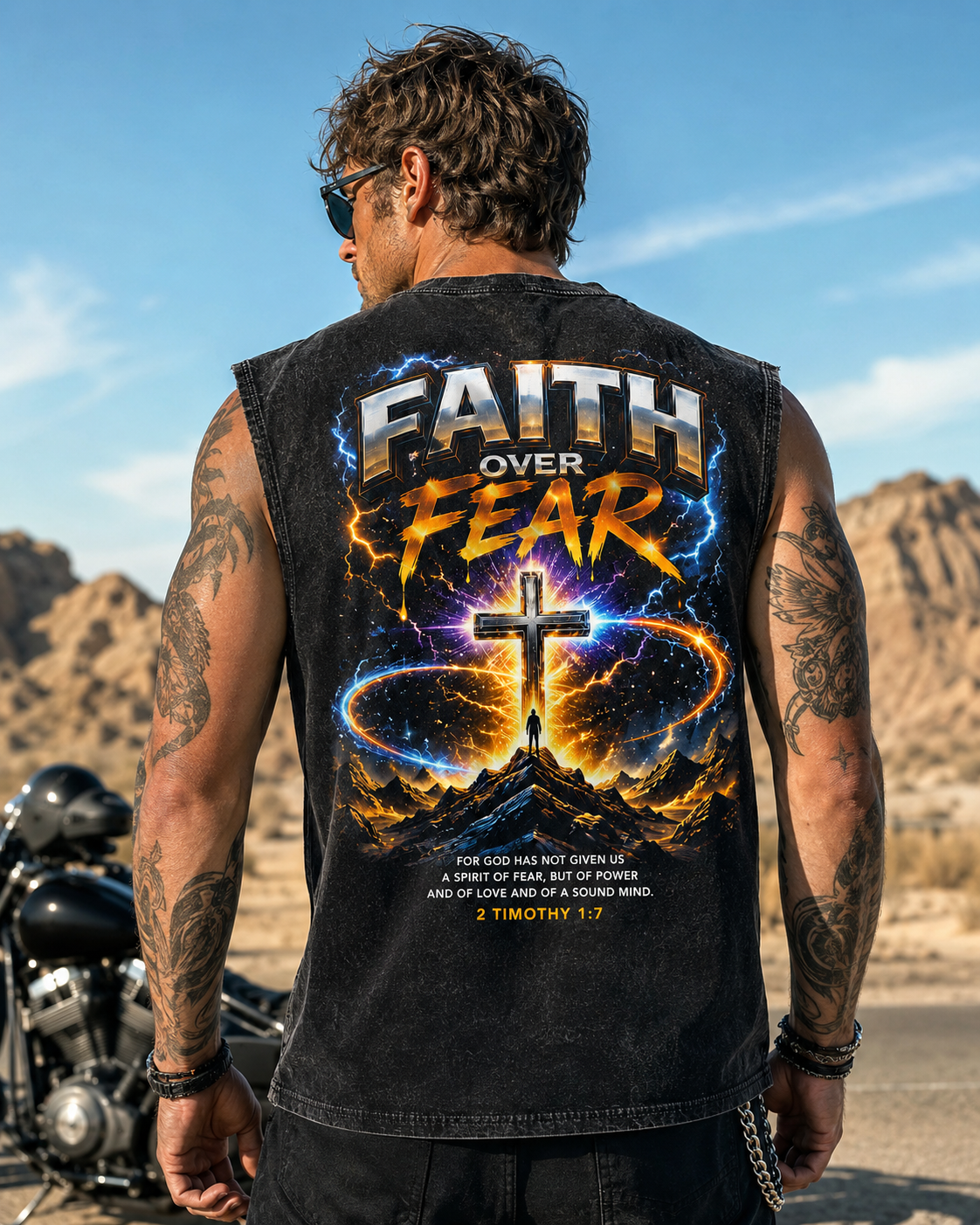 Faith Over Fear – Washed Black Christian Muscle Tank