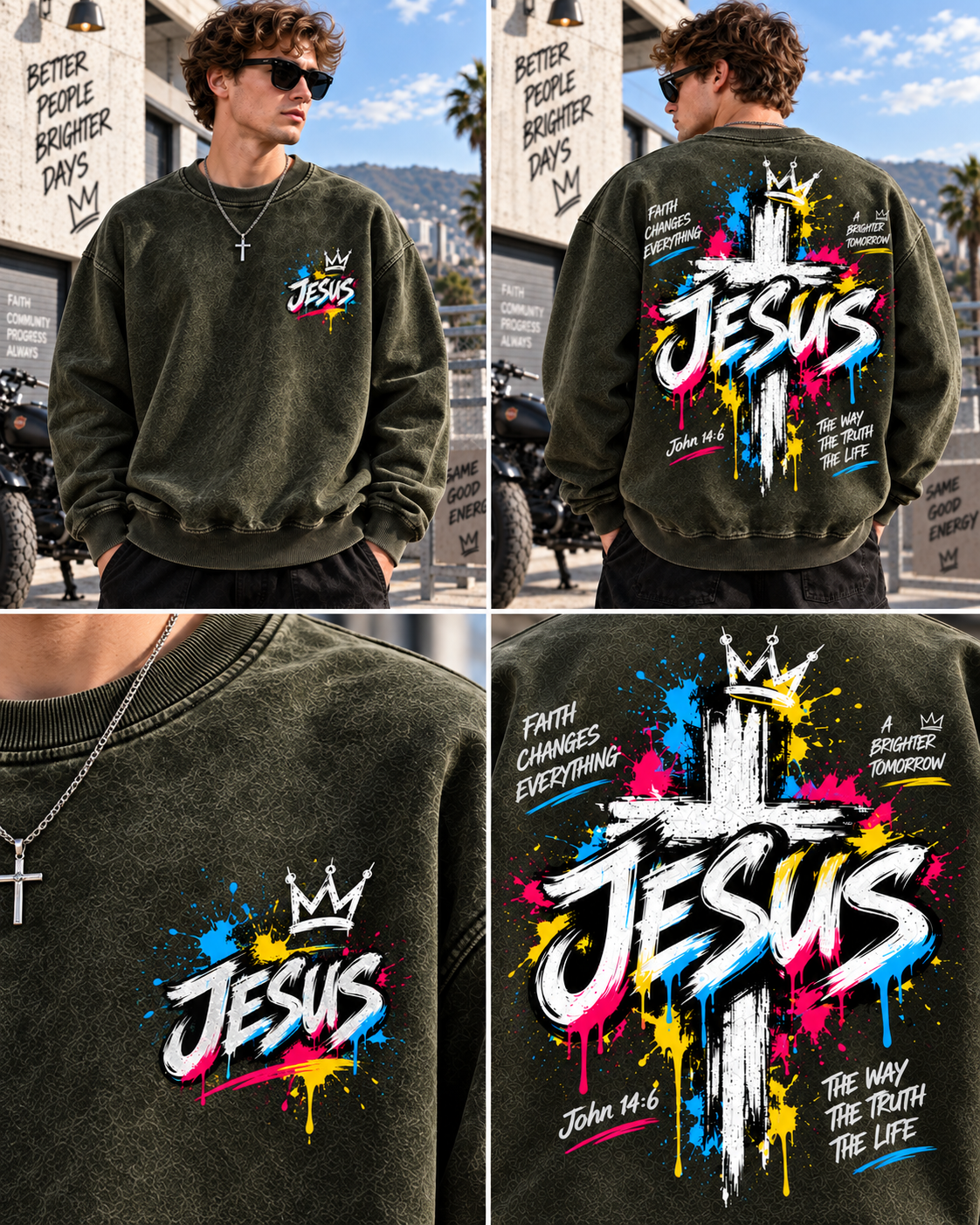 JESUS Graffiti Cross – Vintage Faith Sweatshirt