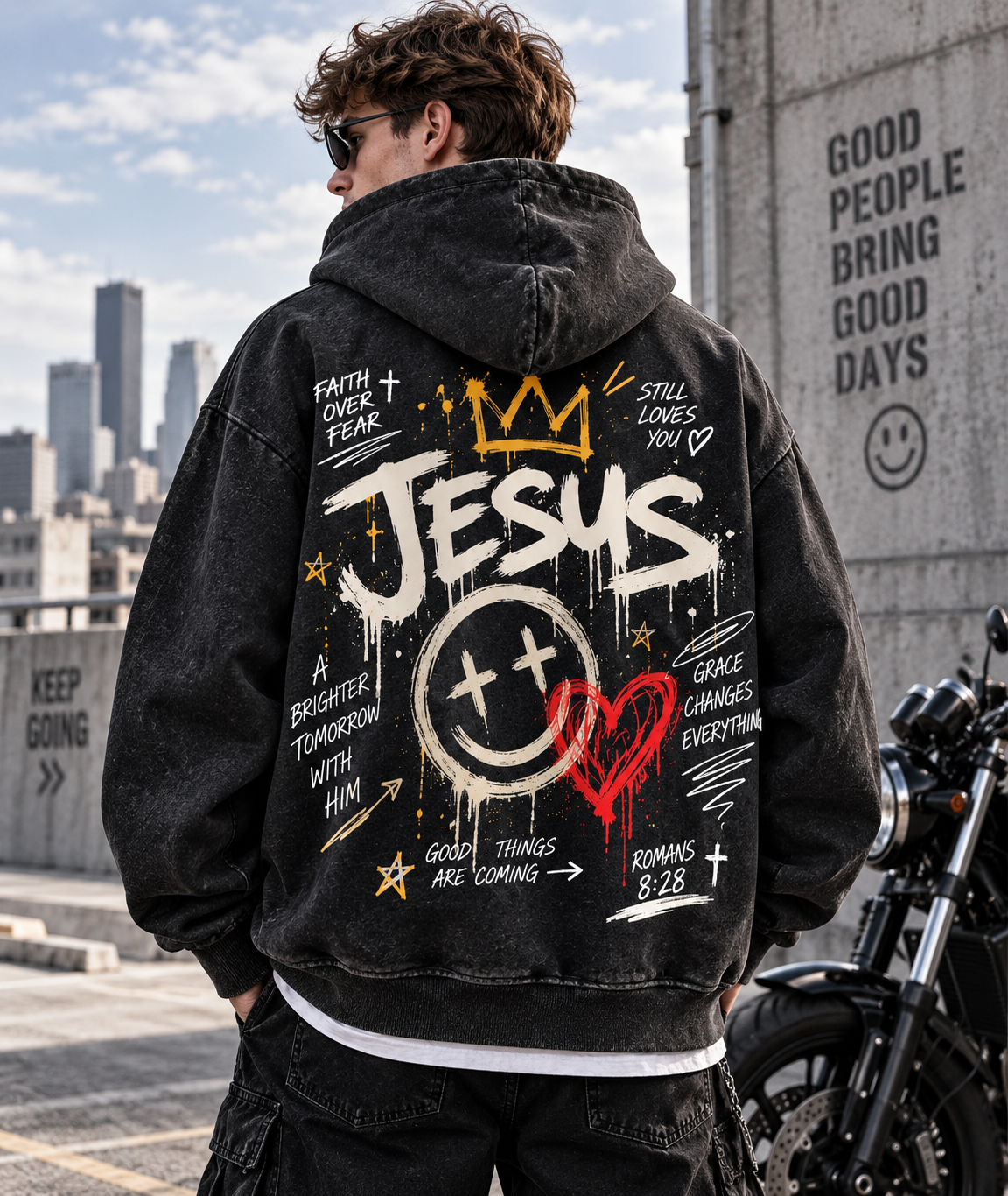 Faith Over Fear – Vintage Jesus Wash Hoodie