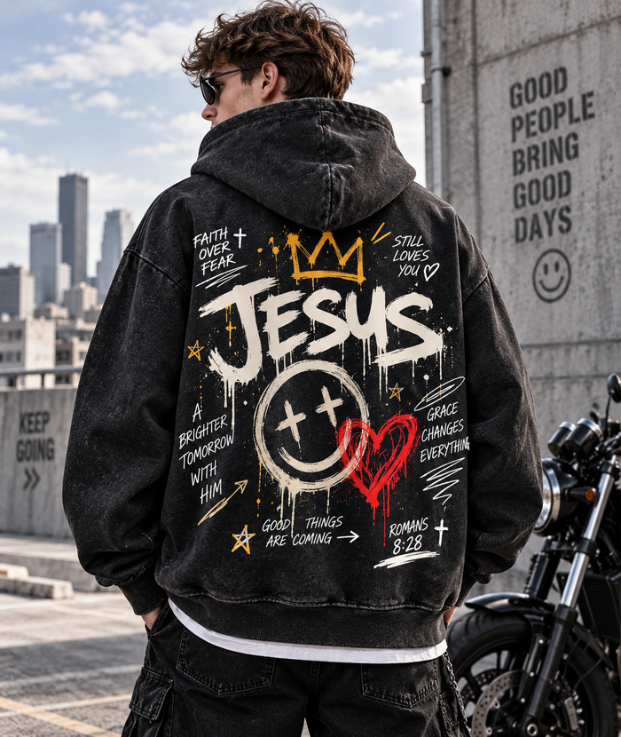 Faith Over Fear – Vintage Jesus Wash Hoodie