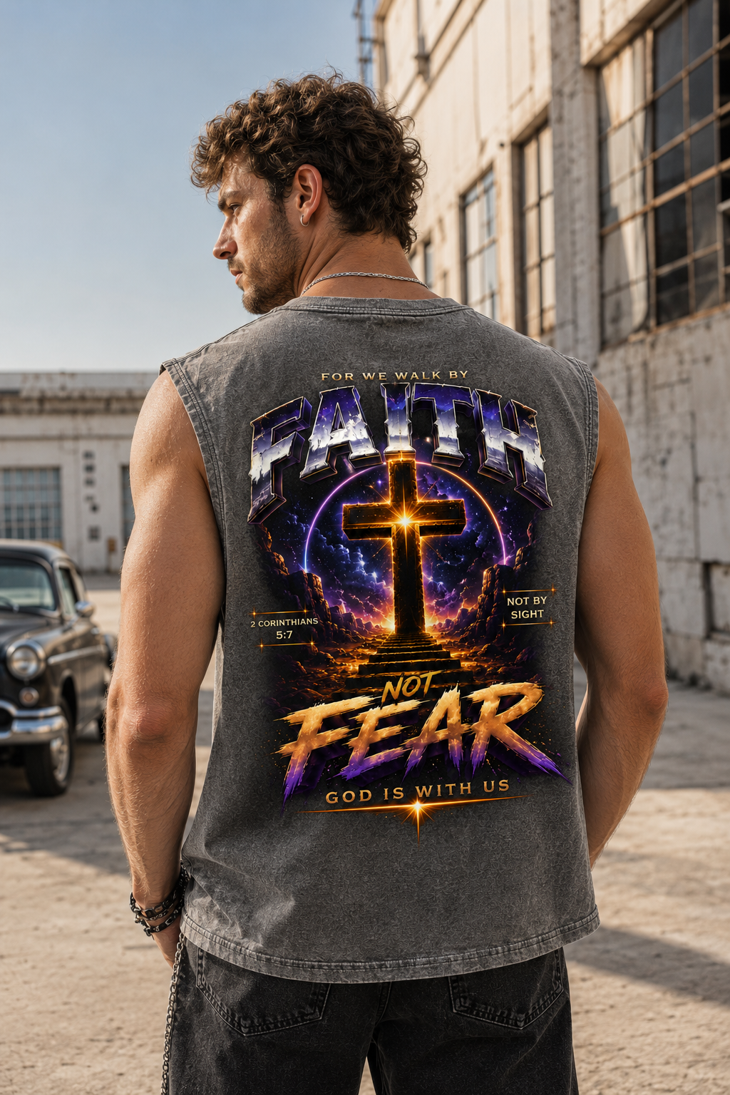 Faith Not Fear – Washed Black Vintage Tank Top