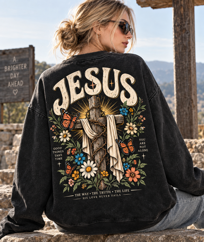 Vintage Jesus Cross Floral Sweatshirt
