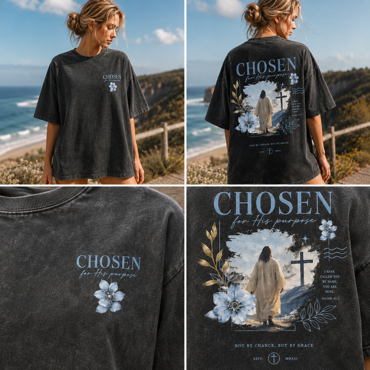 Chosen Faith Graphic Tee – Vintage Washed Oversized T-Shirt