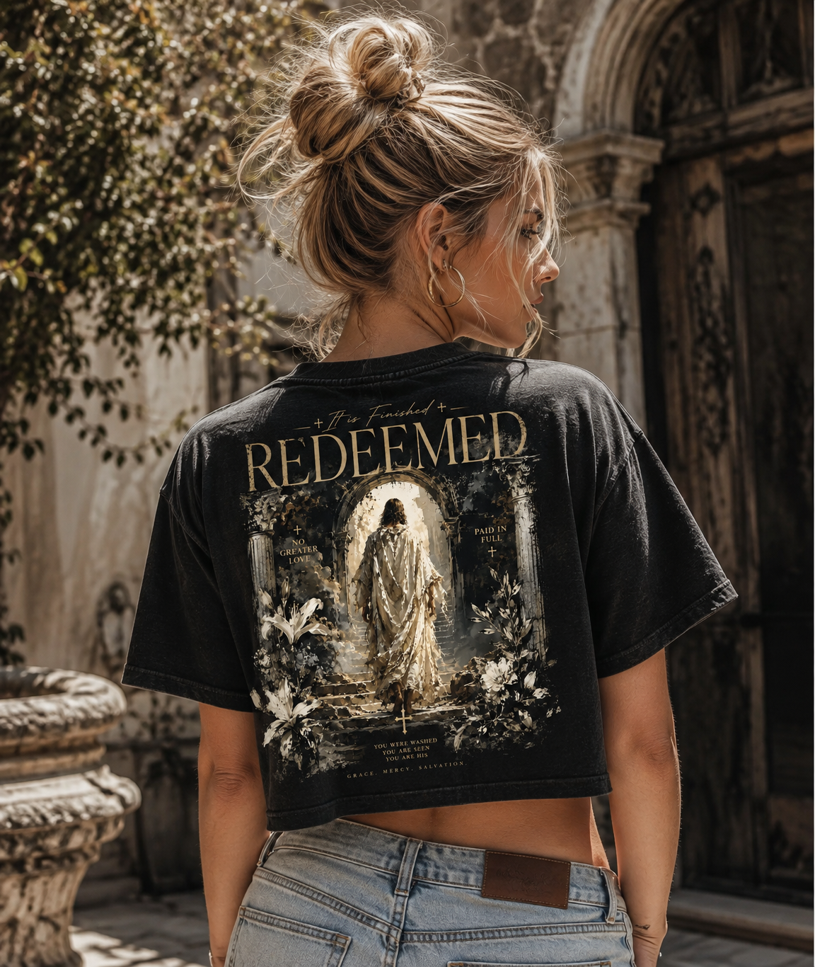 Redeemed Vintage Christian Crop Top – Faith Graphic Tee