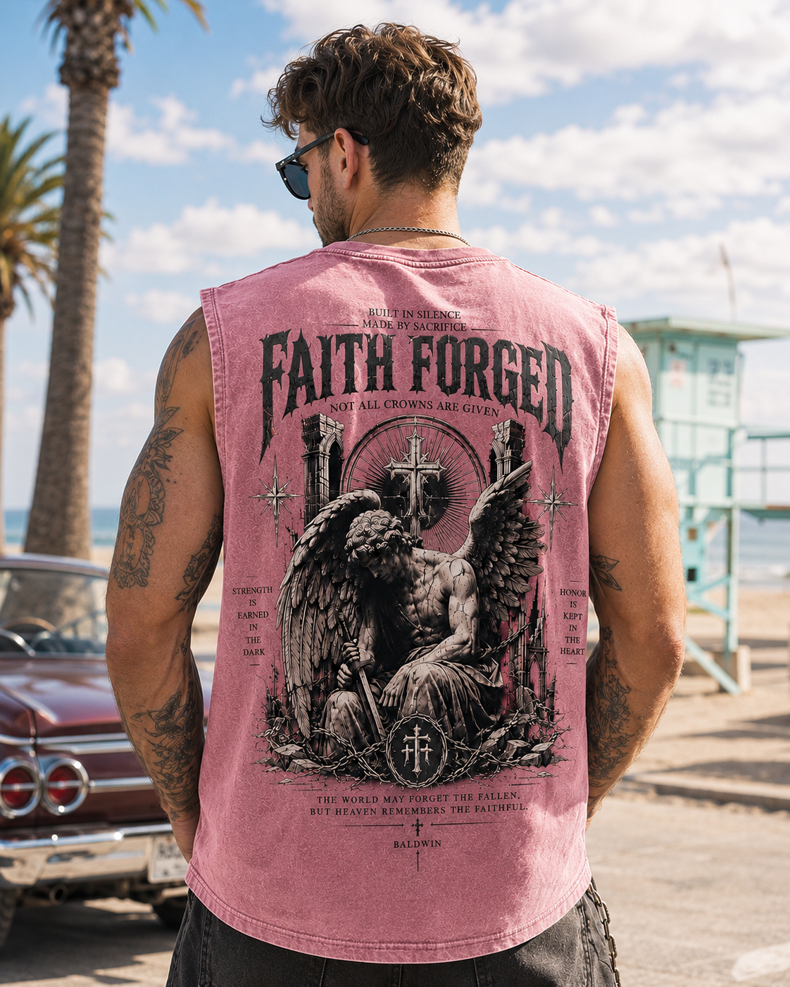 Faith Forged Washed Black Tank Top – Gothic Vintage Graphic
