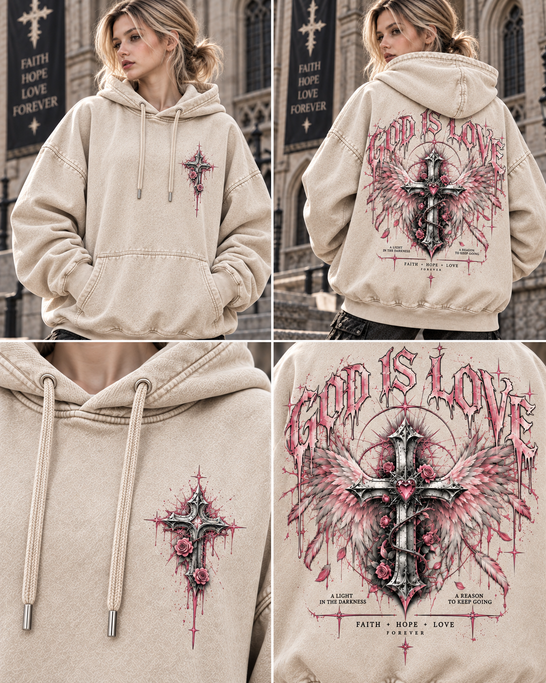 Gothic God Is Love Oversized Hoodie