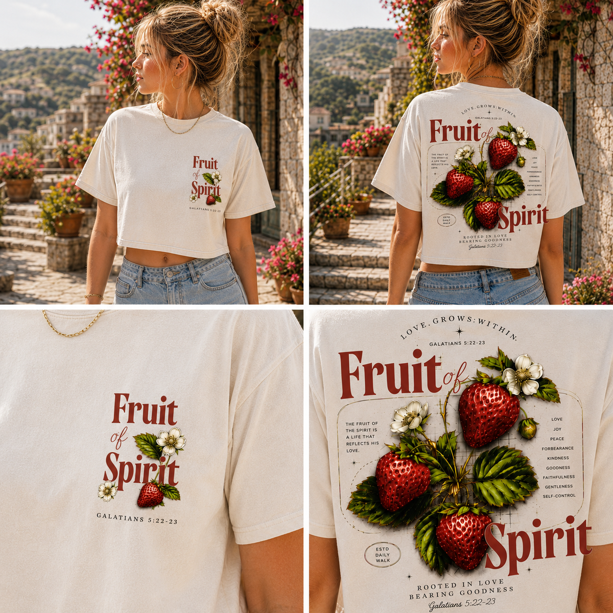 Fruit of Spirit Vintage Crop Top – Faith & Strawberry Tee