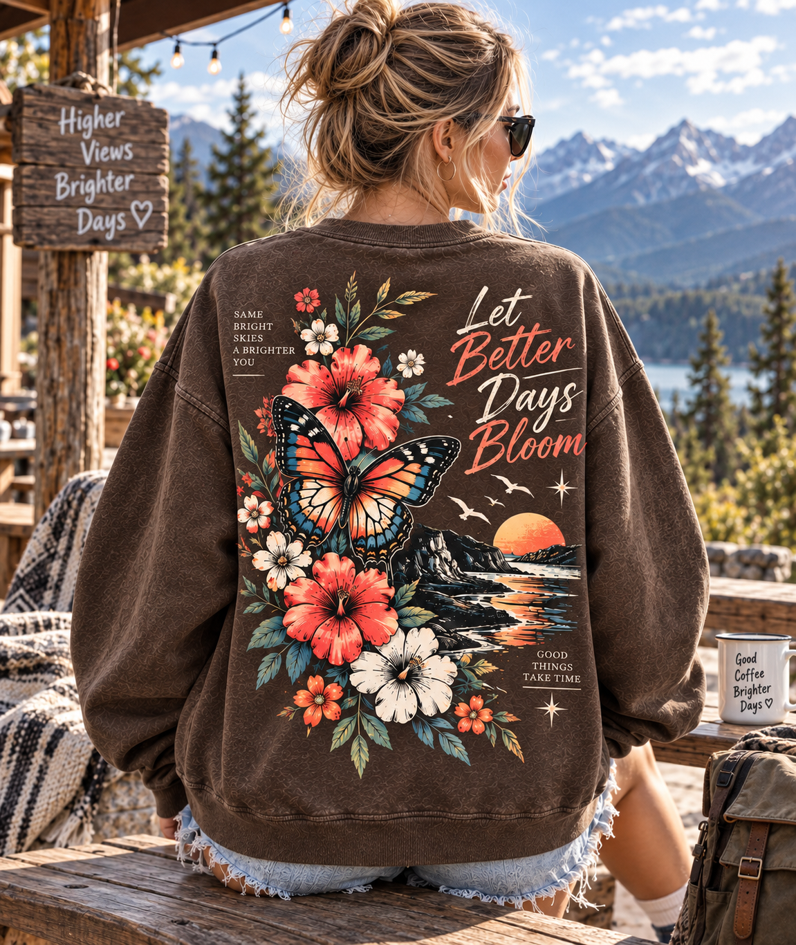 Let Better Days Bloom – Vintage Floral Butterfly Sweatshirt