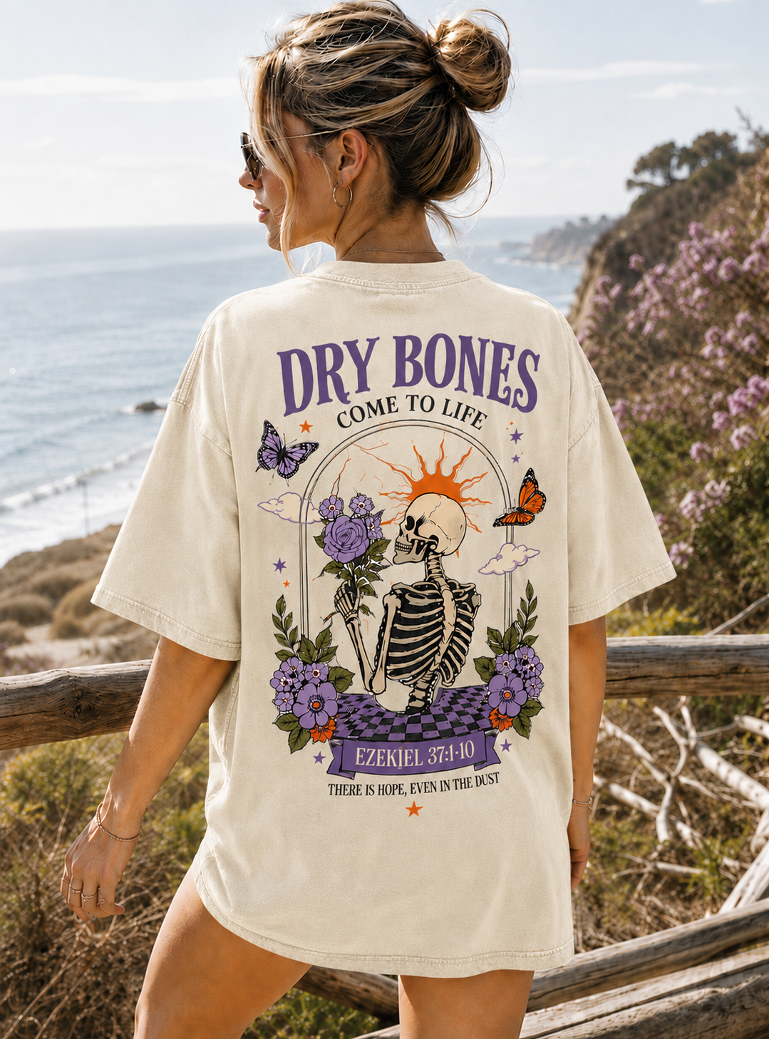 Vintage Dry Bones Graphic Tee – Washed Black Oversized T-Shirt