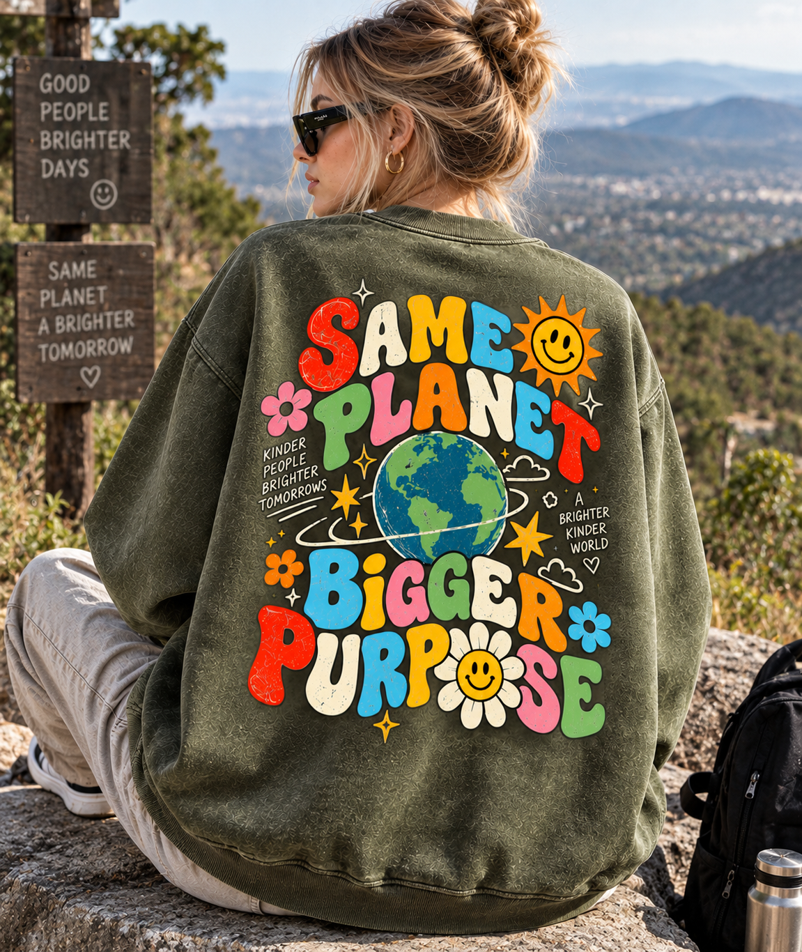 Same Planet Bigger Purpose – Vintage Graphic Sweatshirt