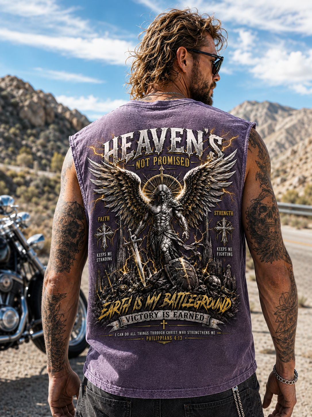 Heaven’s Not Promised – Vintage Washed Black Graphic Muscle Tee
