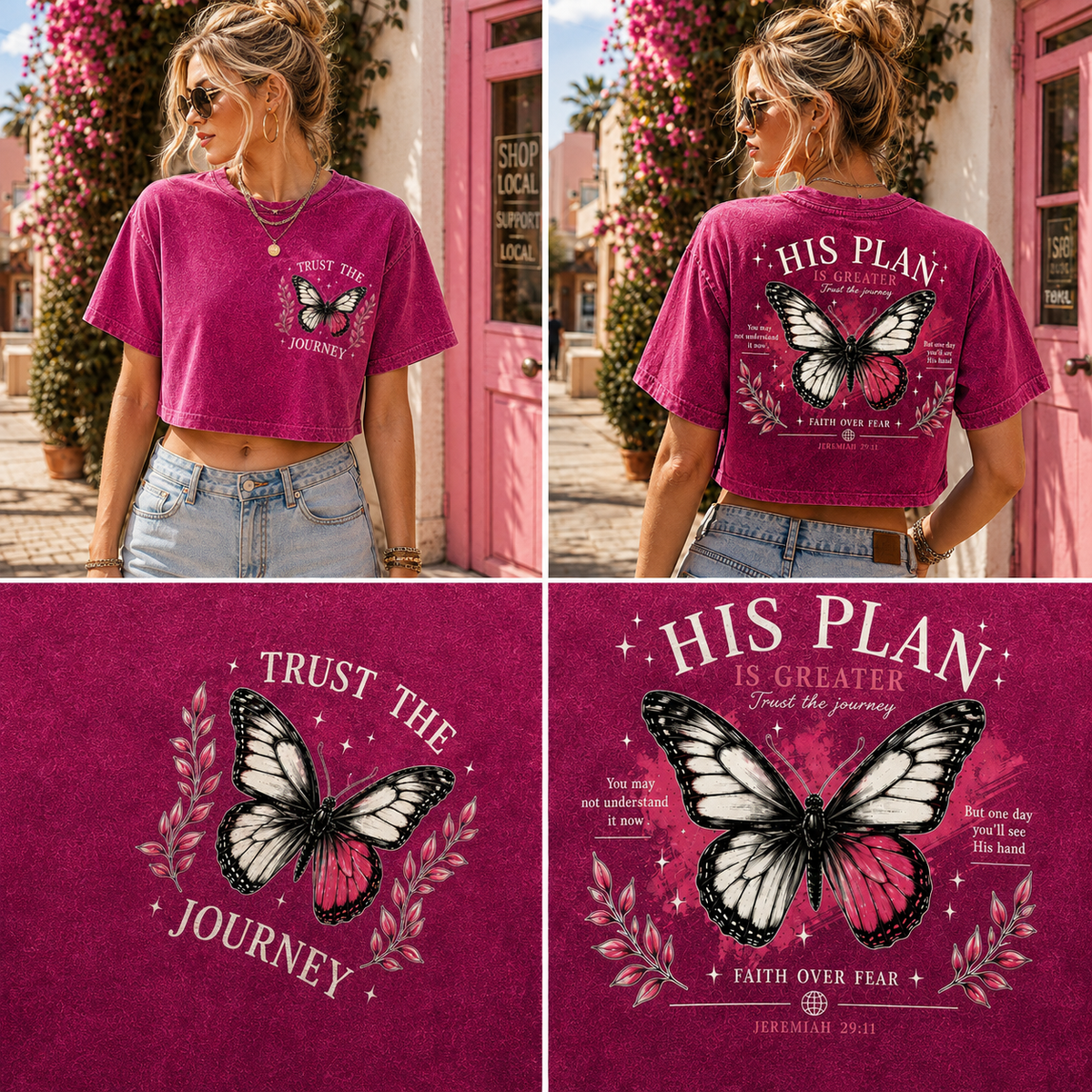 His Plan Is Greater Butterfly Crop Top – Vintage Faith Tee