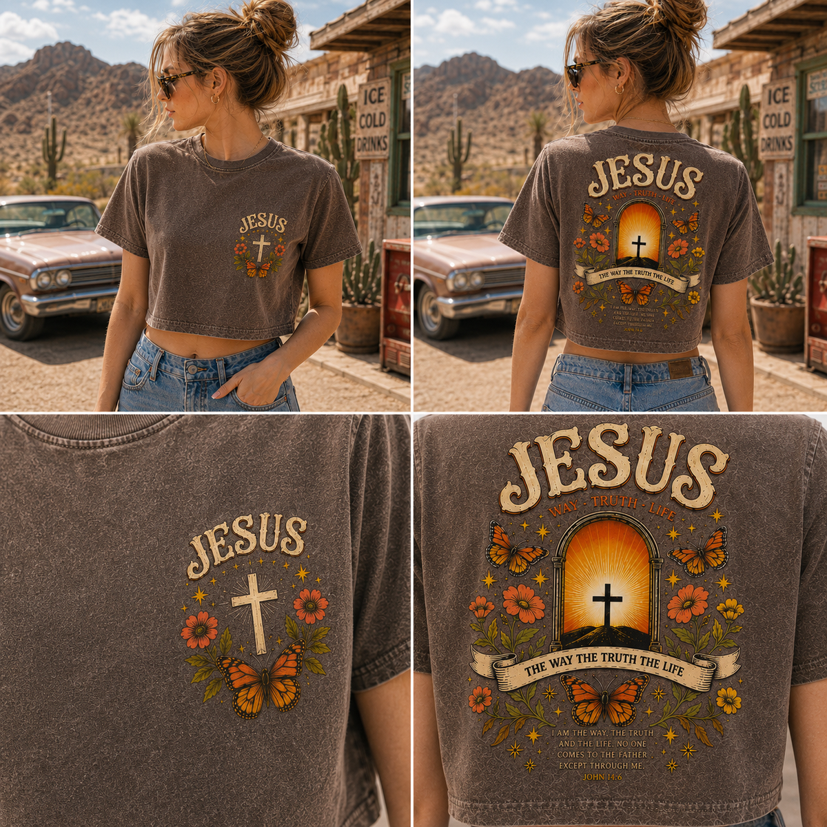 Jesus Vintage Butterfly Crop Top – Faith & Grace