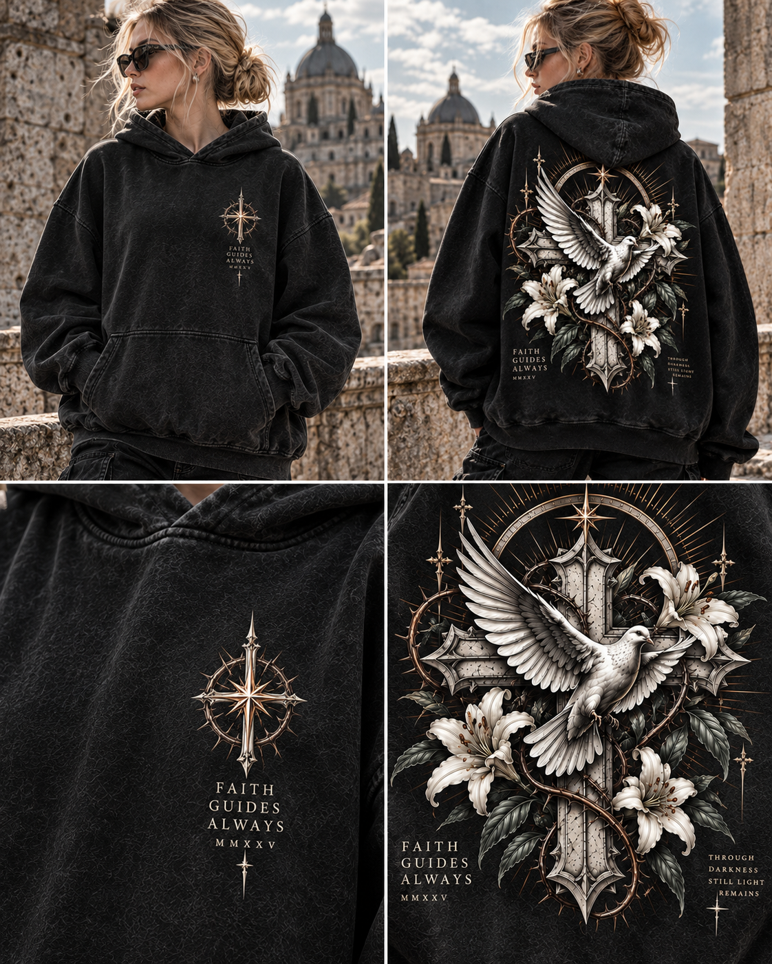 Faith Guides Always Hoodie – Vintage Cross & Dove