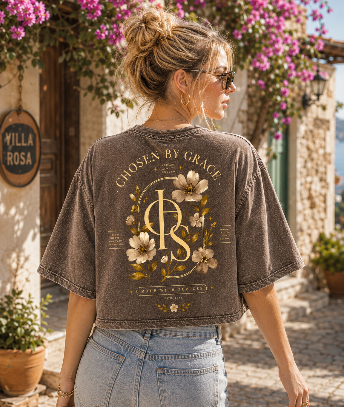 Chosen By Grace – Vintage Washed Graphic Crop Top